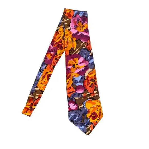 J. Blades & Co. Made by Hand Imported silk floral orange and pink tie - Picture 2 of 5